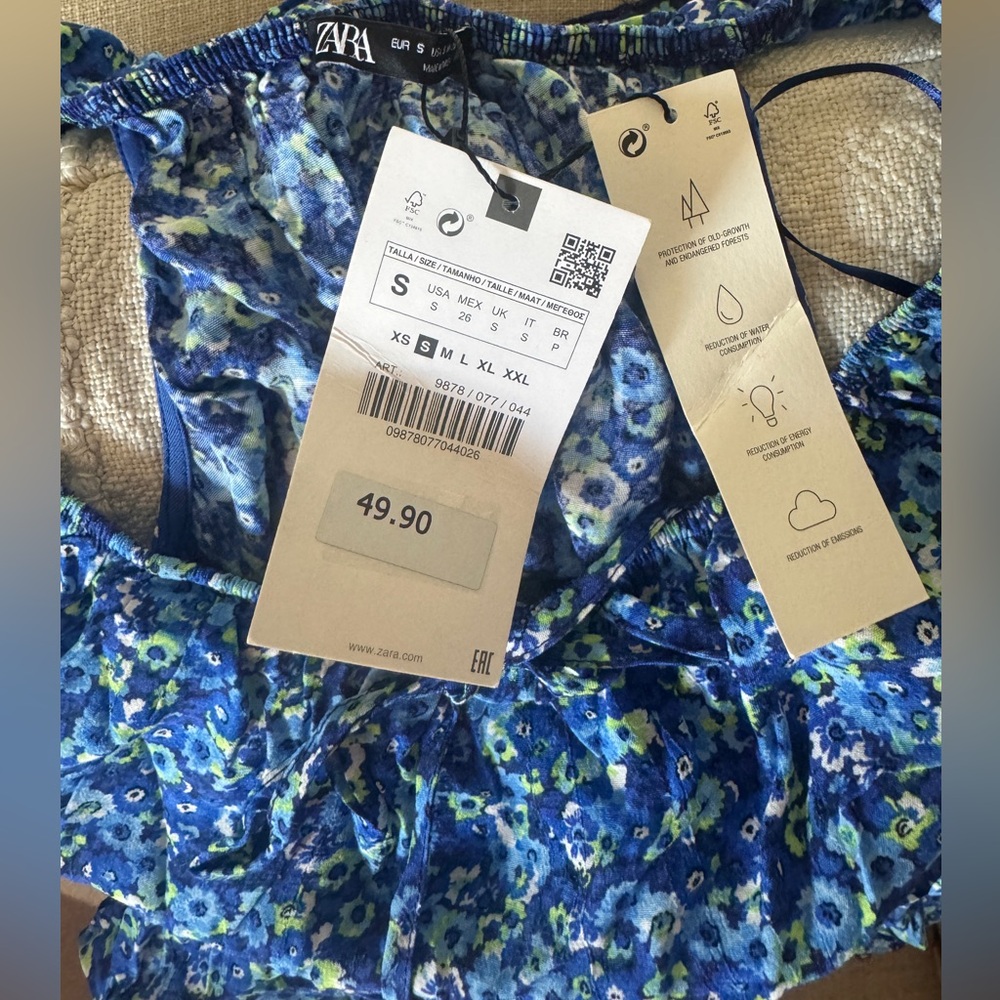 Zara Blue Floral Ruffle Dress - Picture 3 of 4